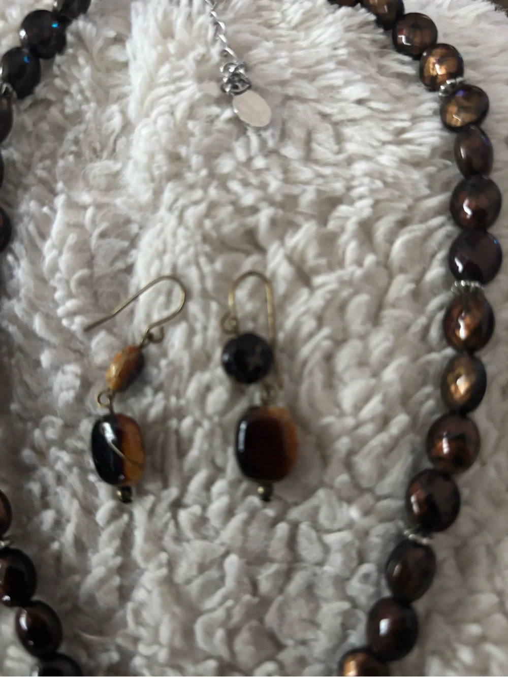 Brown Beaded Necklace with Round Chevron Pendant - Women Jewelry